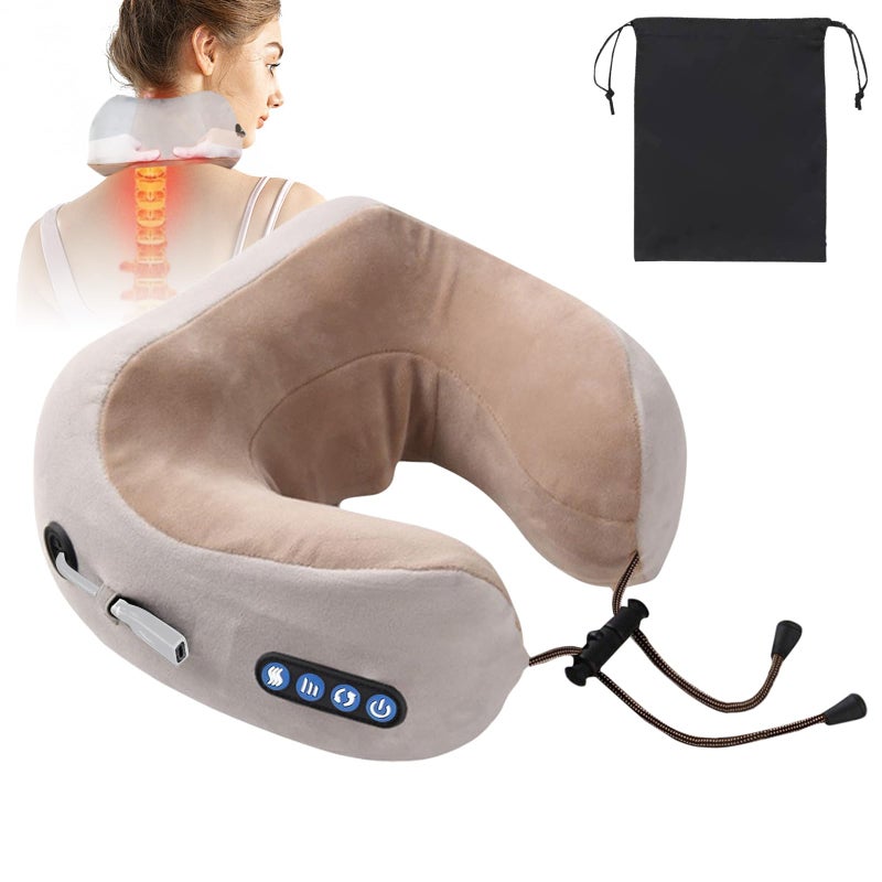 Neck Massager, Rechargeable U-shaped Shoulder and Neck relaxer with Double Drawstring Bag, 3D Deep Tissue Kneading, 3 Levels of Intensity and 3 Modes, Massage Cushion Pillow for Travel, Office, Drving